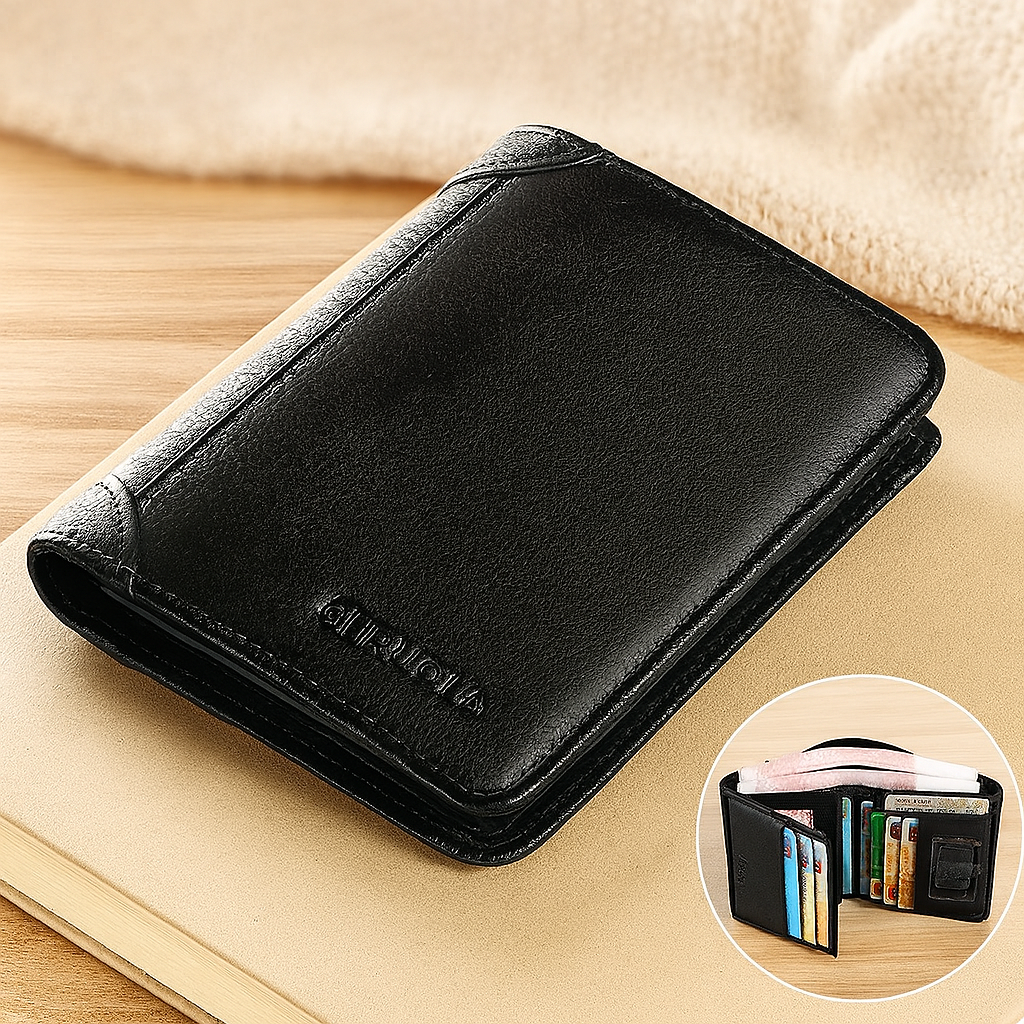 Echtes Leder Trifold-Geldbörse – Kompaktes Design mit Kartenfächern für Herren