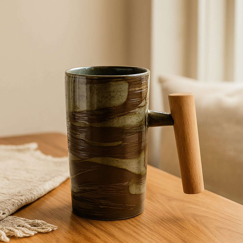 StillSip – Japanisch-inspirierter erdohfarbener Becher mit handgefertigtem Look