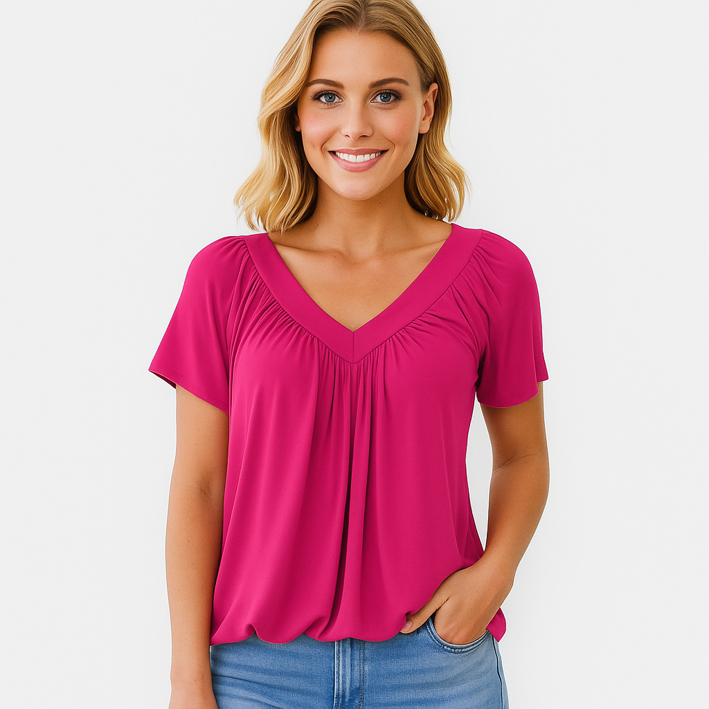 Malia – Lettierte Saisonsbluse mit plissiertem Vorderteil