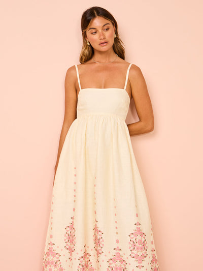 Boho Maxikleid mit Stickerei und Spaghettiträgern für Damen