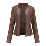 Kirsten | Damen Kunstleder-Bikerjacke mit Reißverschluss in Kaffee