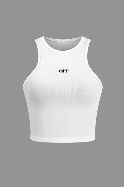 Henrietta | Weiß Geripptes Racerback-Crop-Top mit High-Neck-Ausschnitt