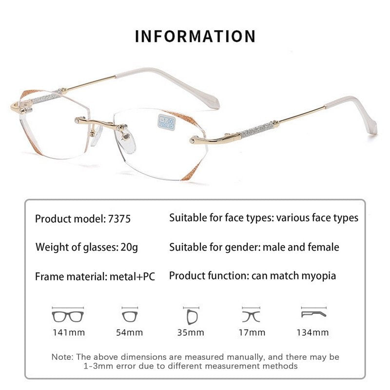 Damen Diamant Rahmenlose Anti-Blaulicht Presbyopie Brille