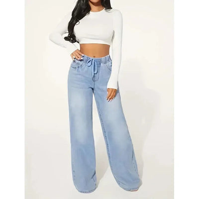 Damen Baggy Jeans Hoch Taille Denim Lässig