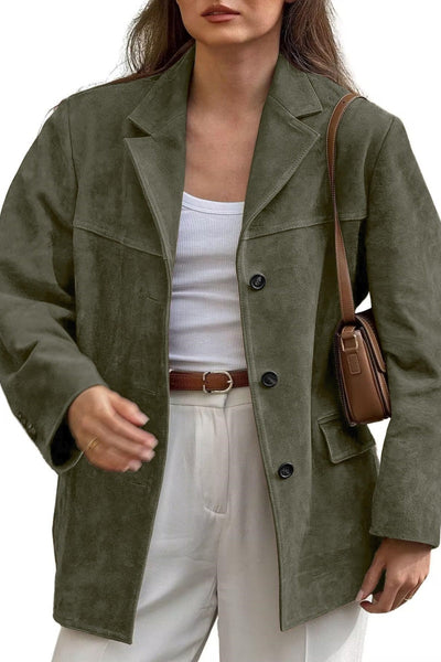 Damen Blazerjacke Einreiher Wildlederimitat Elegant