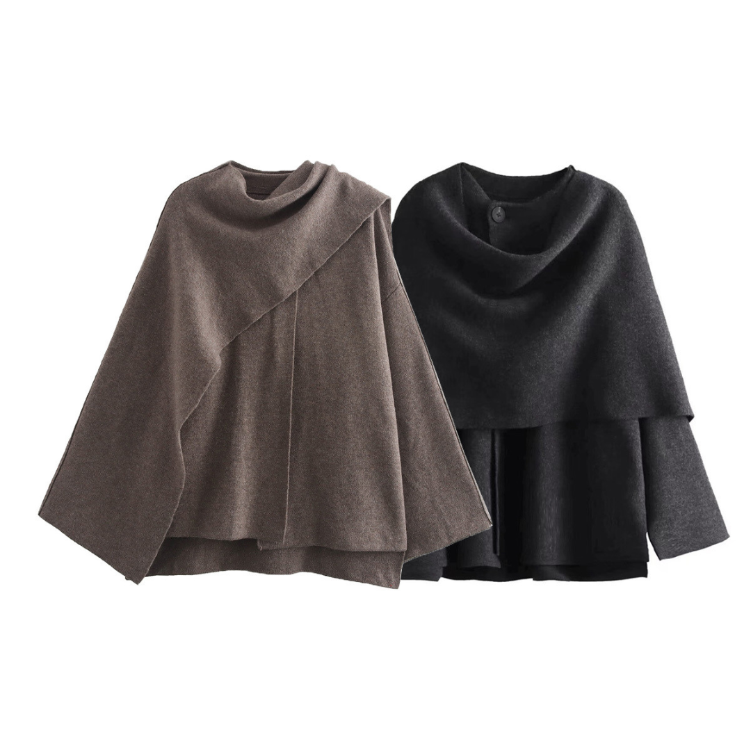 Damen Cape Mantel aus Weichem Stoff mit Asymmetrischem Design
