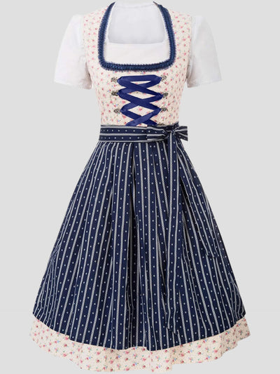 Damen Dirndl Floral Stoff Herzförmiger Ausschnitt Trachtenmode