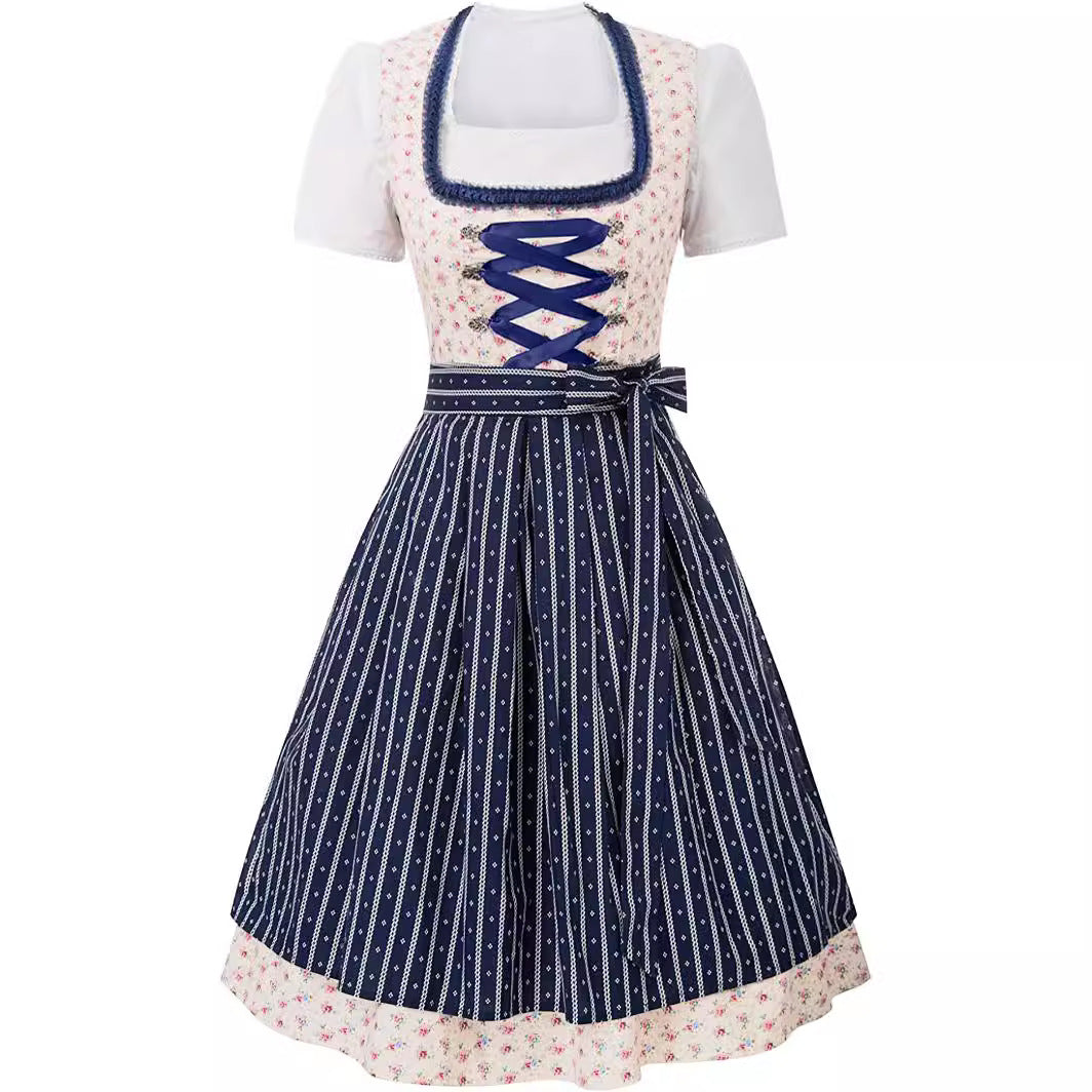 Damen Dirndl Floral Stoff Herzförmiger Ausschnitt Trachtenmode