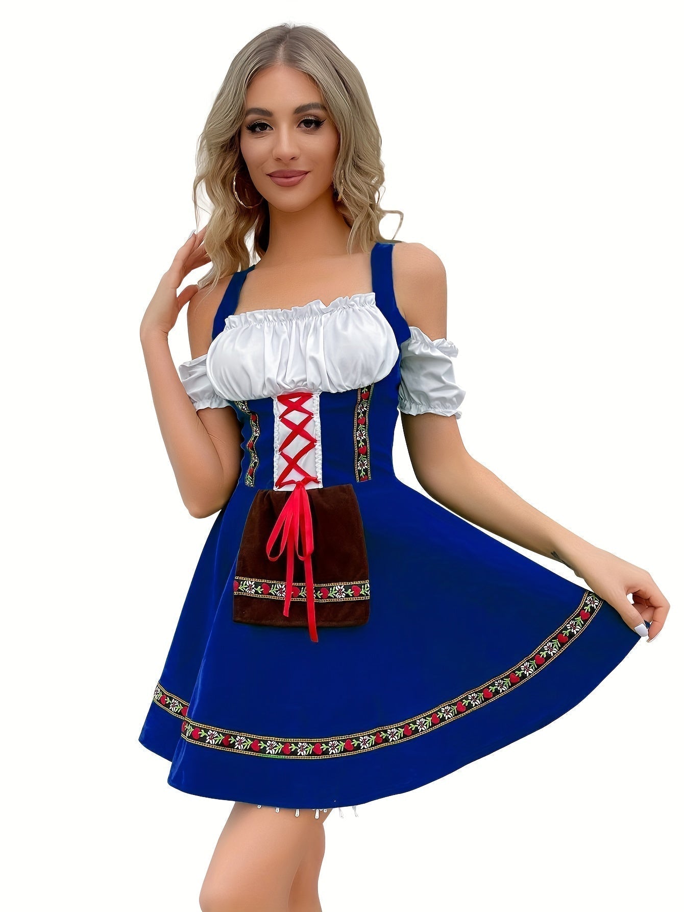 Damen Dirndl Kleid Baumwolle Schulterfrei Festlich Hochzeitsgast