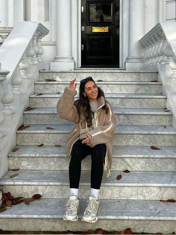 Damen Fleece Jacke Oversized Stil