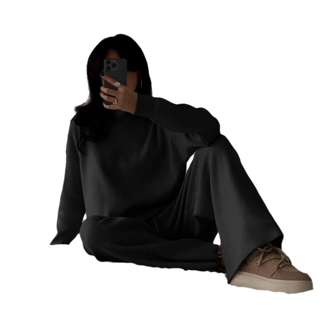 Damen Loungewear Set Strick Mit Hohem Kragen