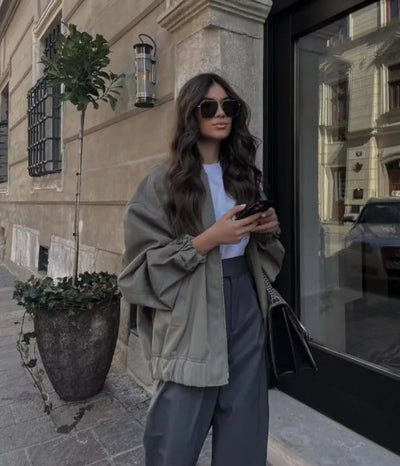 Damen Oversized Bomberjacke Leicht Trendy