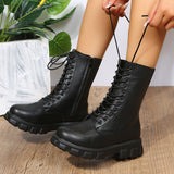 Damen Plateau Stiefel im Dirndl Stil mit Blockabsatz - Viktoria in Schwarz