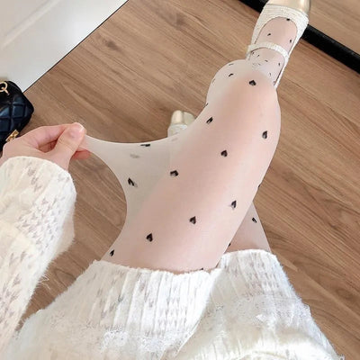 Damen Strumpfhosen mit Herz- und Punktmuster, Elastisch, Modisch
