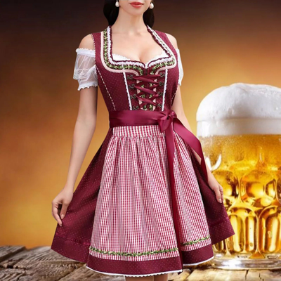 Damen Trachtenkleid Polyester Festlich - Elegantes Dirndl Kleid für Oktoberfest und Hochzeiten