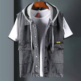 Reeves Denim Kapuzenweste in Schwarz