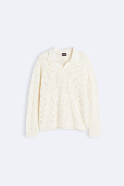 Eleganter Häkel-Strickpullover mit Polokragen