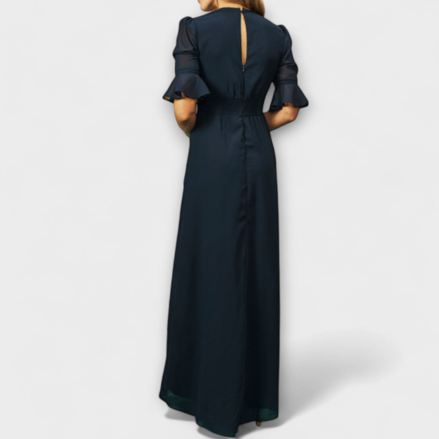 Beatrice - Elegantes Kleid in Marineblau mit floralen Stickereien