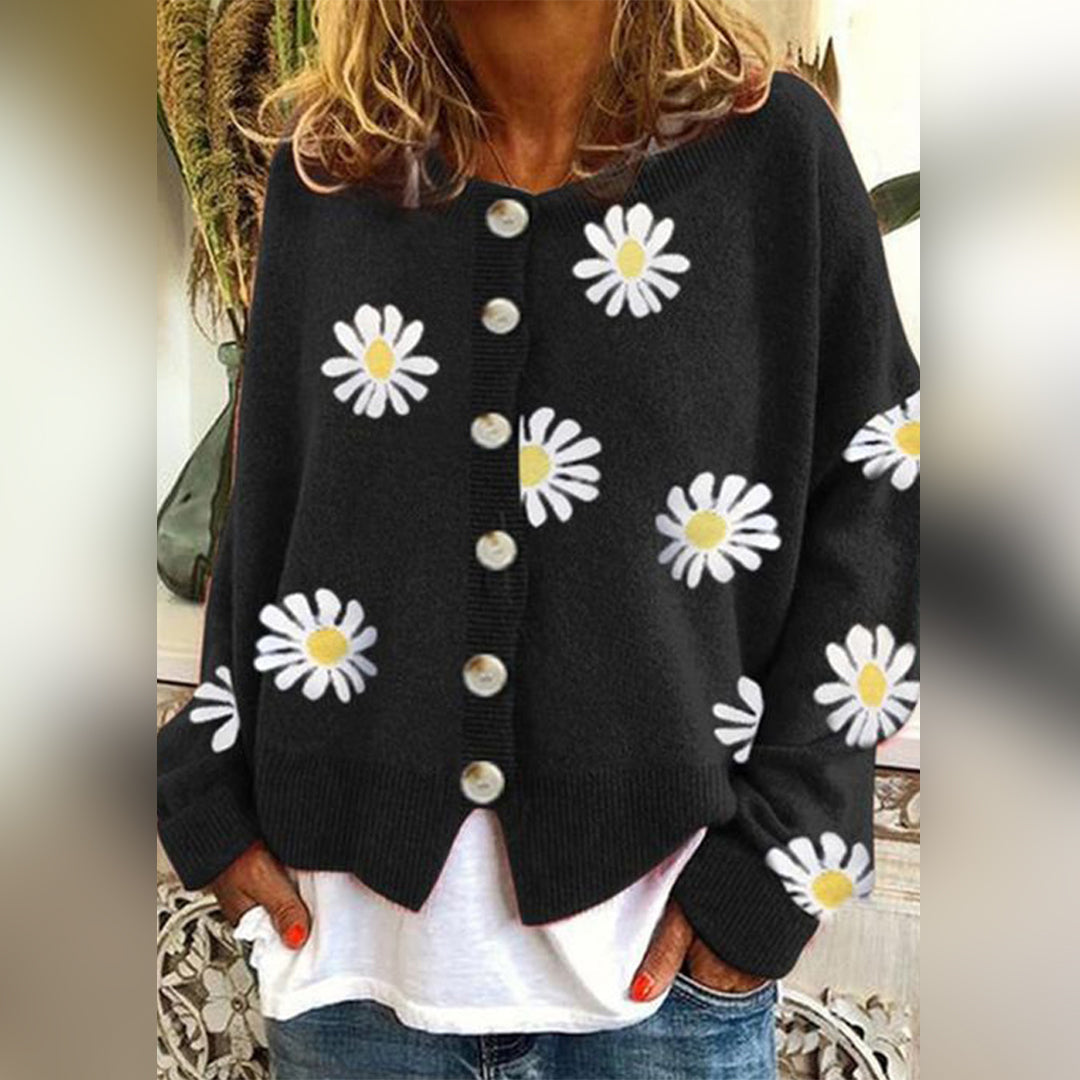 Damen Strickpullover mit Blumenmuster | Langarm