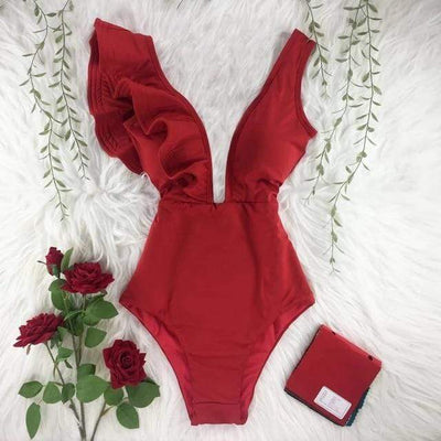 Einteiliger Badeanzug mit Rüschen