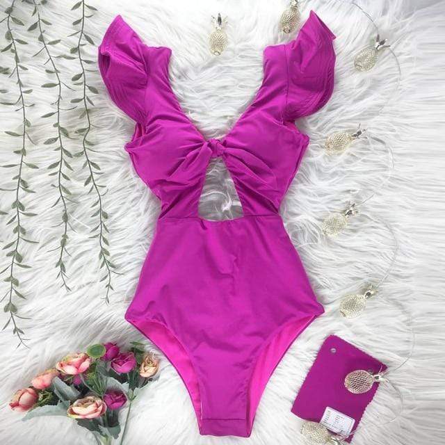 Einteiliger Badeanzug mit Rüschen