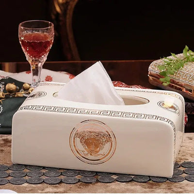 Eleganter Medusa Keramik Taschentuchboxhalter - Minimalistisches Porzellan-Design für die Wohnkultur