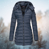 Nicole | Damen Lange Steppjacke mit Kapuze für den Winter in Marineblau