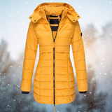 Nicole | Damen Lange Steppjacke mit Kapuze für den Winter in Gelb