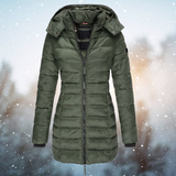 Nicole | Damen Lange Steppjacke mit Kapuze für den Winter in Grün
