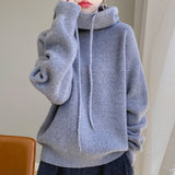 Emilia | Damen Gemütlicher Oversize Strickpullover Mit Kordelzug in Grau