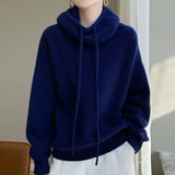 Emilia | Damen Gemütlicher Oversize Strickpullover Mit Kordelzug in Blau