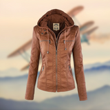 Drune | Damen Kapuzenlederjacke - Stilvoll & Funktional in Hellbraun