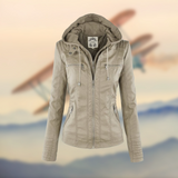 Drune | Damen Kapuzenlederjacke - Stilvoll & Funktional in Beige