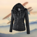 Drune | Damen Kapuzenlederjacke - Stilvoll & Funktional in Schwarz