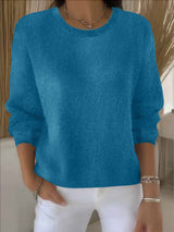 Claudia | Damen Alltagstauglicher Winter-Strickpullover in Blau
