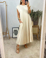 Sheria | Elegant Pleated Kleid in Beige