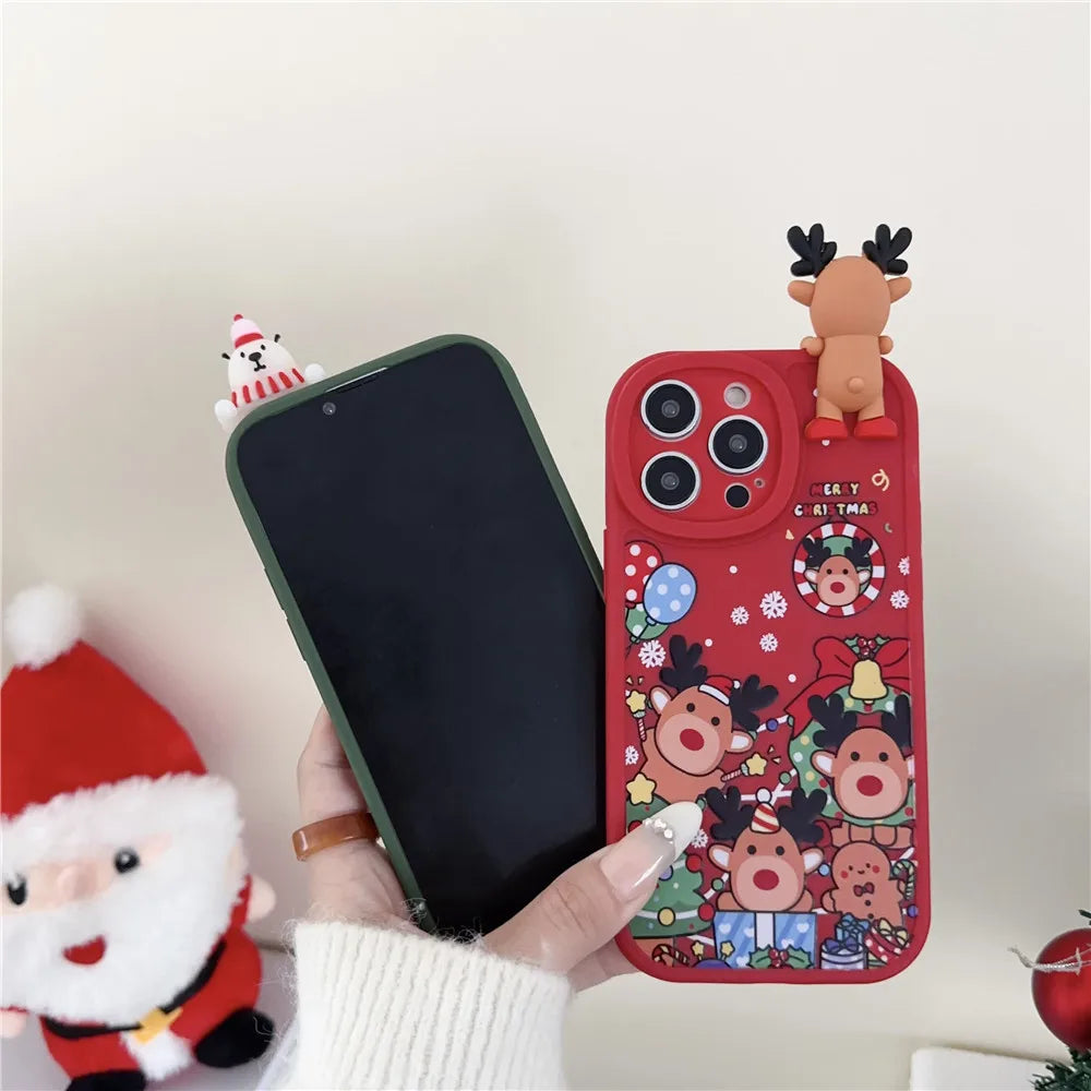Festliche 3D Bären- & Rentier-Weihnachts-Hülle für iPhone – Weiche Silikonabdeckung