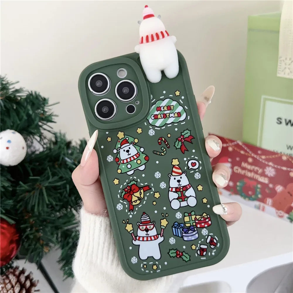Festliche 3D Bären- & Rentier-Weihnachts-Hülle für iPhone – Weiche Silikonabdeckung