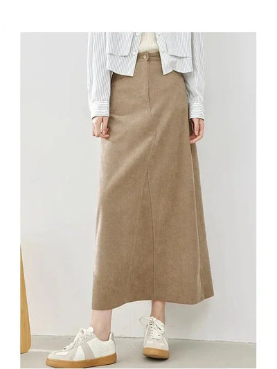 Nieuwe elegante lange kaki rok in Franse stijl