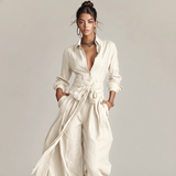 Ingeborg | Damen Jumpsuit Leinen Gürtel Hemdkragen – Leinen Overall Gürtel 2026 in Weiß