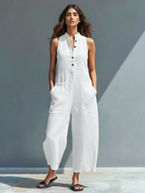 Lucinda | Stilvoller ärmelloser Jumpsuit in Weiß