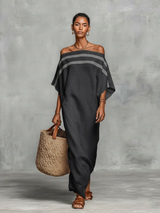 Minimalistisch Leinen Maxi Kleid in Dunkelgrau