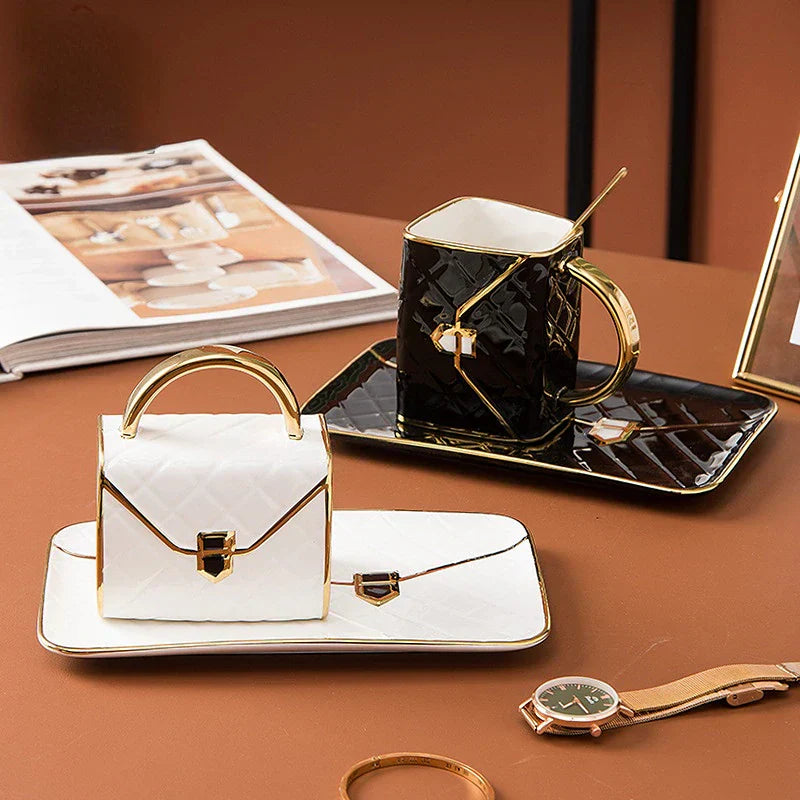 Gilded Elegance Handtaschen-inspirierte Keramik-Dessertteller