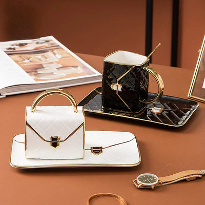 Gilded Elegance Handtaschen-inspirierte Keramik-Dessertteller