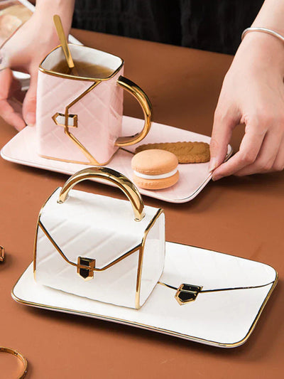 Gilded Elegance Handtaschen-inspirierte Keramik-Dessertteller