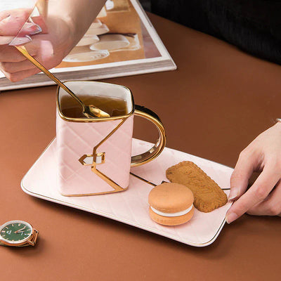 Gilded Elegance Handtaschen-inspirierte Keramik-Dessertteller