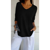 Gisela | Damen V Ausschnitt Strickpullover mit Moderne Design in Schwarz