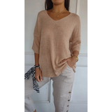 Gisela | Damen V Ausschnitt Strickpullover mit Moderne Design in Aprikose