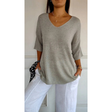 Gisela | Damen V Ausschnitt Strickpullover mit Moderne Design in Grau