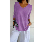 Gisela | Damen V Ausschnitt Strickpullover mit Moderne Design in Violett